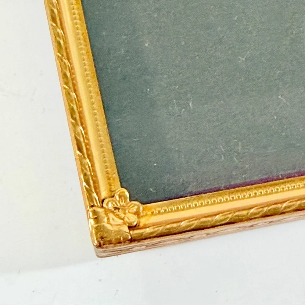 Vtg Victorian Etched Ornate Brass Bi-Fold MCM Photo Picture Frame Velvet Backing